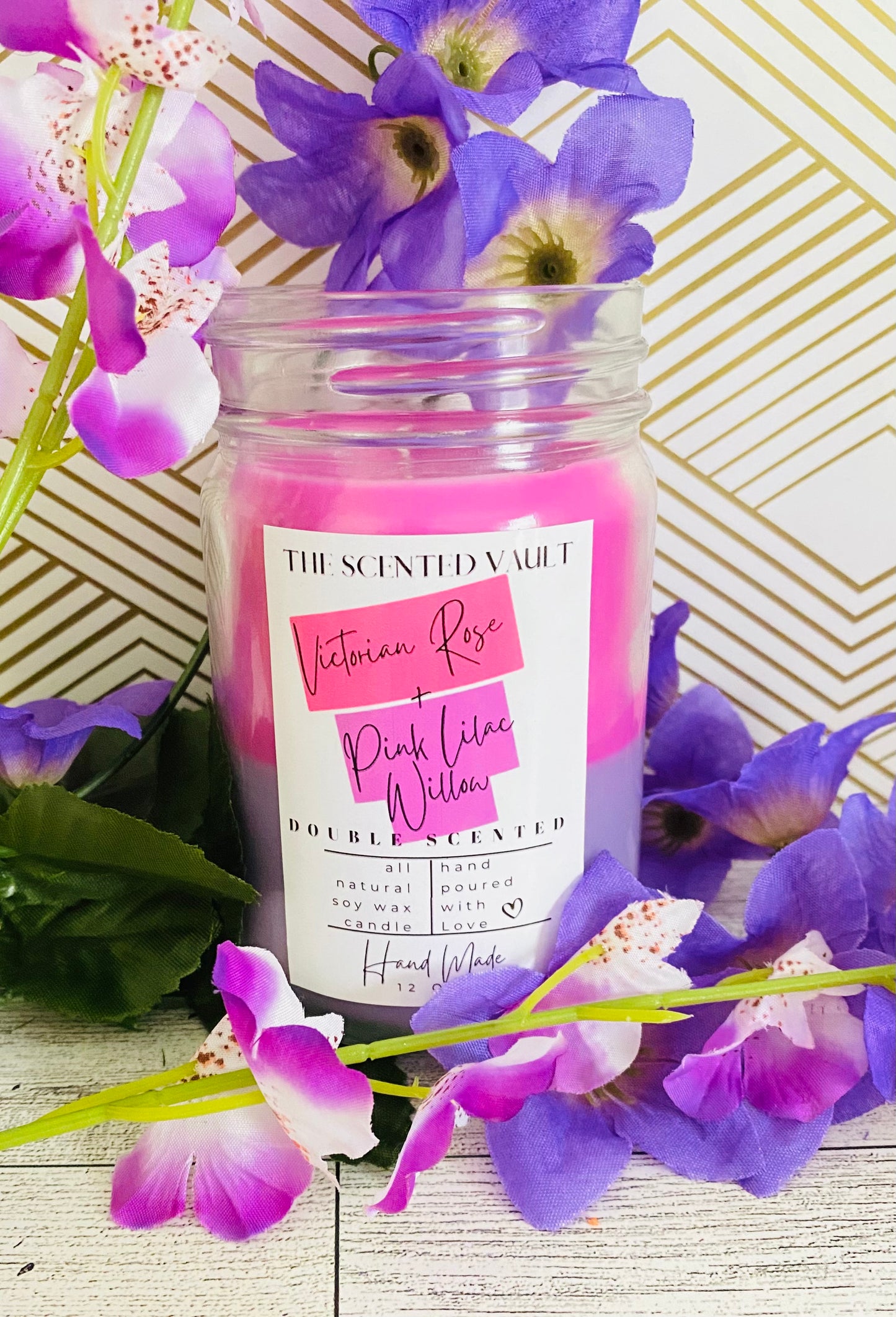 Victorian Rose and Pink Lilac Willow Double Scented Candle